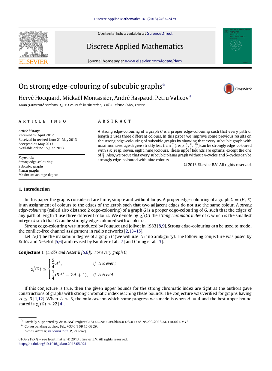 On strong edge-colouring of subcubic graphs 