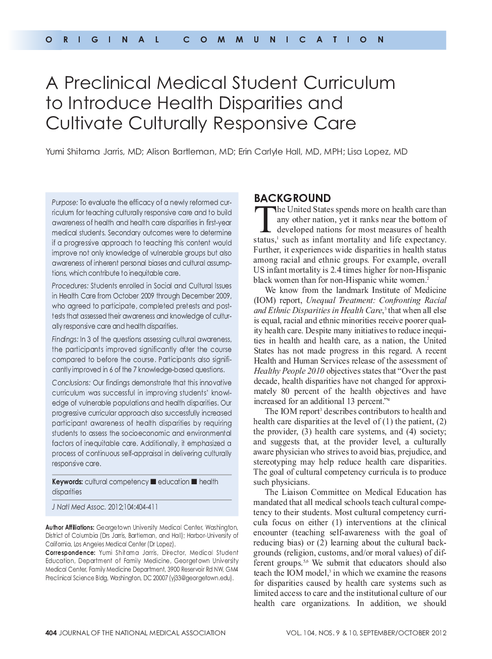 A Preclinical Medical Student Curriculum to Introduce Health Disparities and Cultivate Culturally Responsive Care