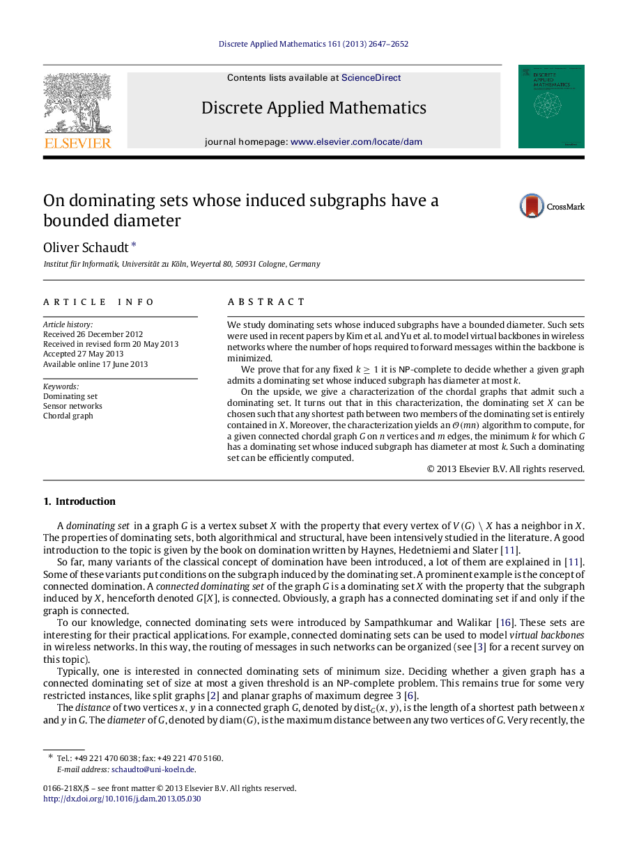 On dominating sets whose induced subgraphs have a bounded diameter