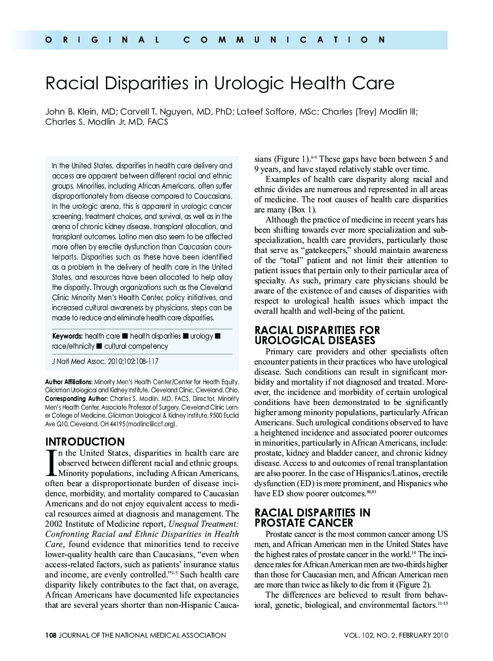 Racial Disparities in Urologic Health Care