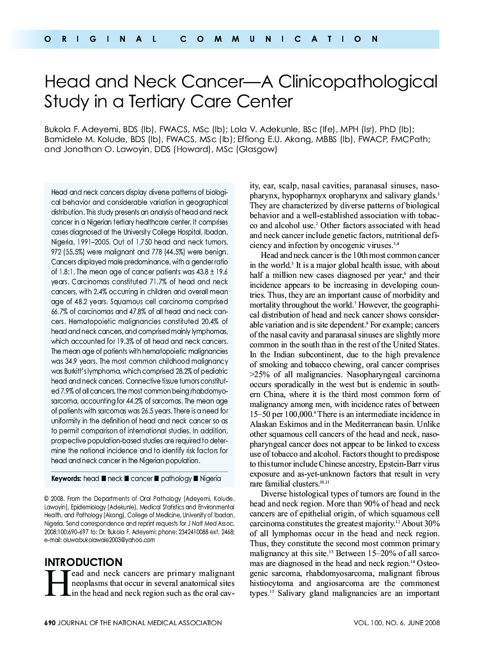 Head and Neck Cancer-A Clinicopathological Study in a Tertiary Care Center