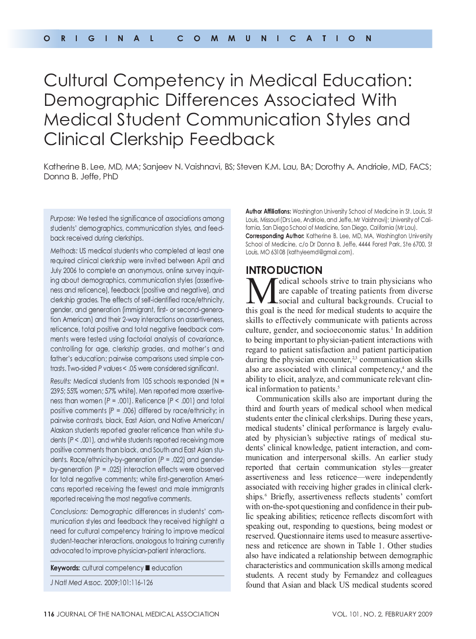 Cultural Competency in Medical Education: Demographic Differences Associated With Medical Student Communication Styles and Clinical Clerkship Feedback