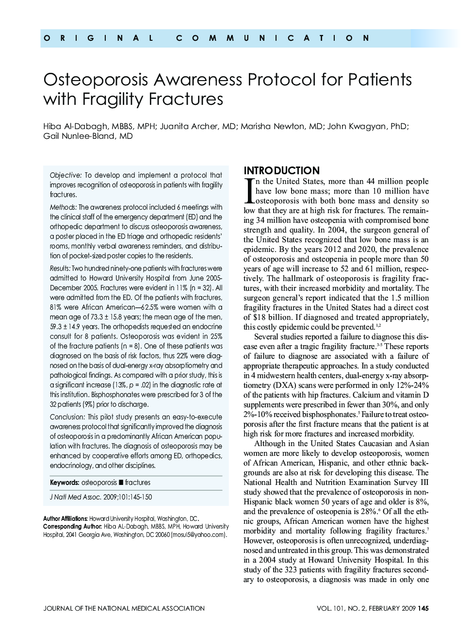 Osteoporosis Awareness Protocol for Patients with Fragility Fractures