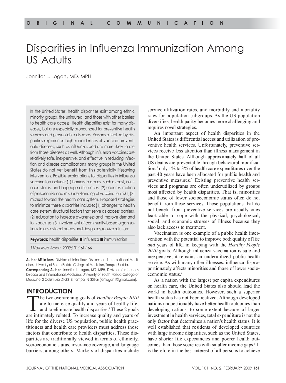 Disparities in Influenza Immunization Among US Adults