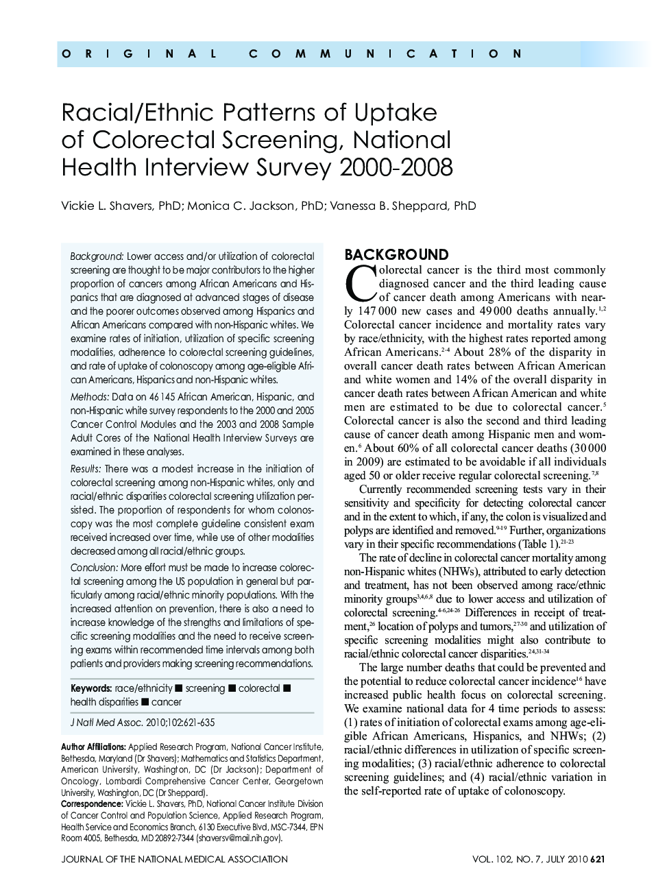 Racial/Ethnic Patterns of Uptake of Colorectal Screening, National Health Interview Survey 2000-2008