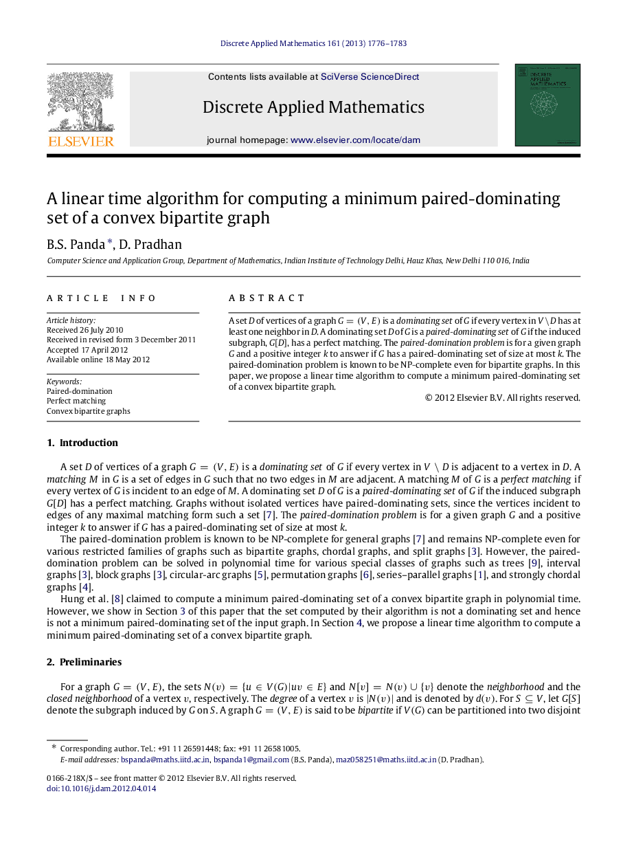 A linear time algorithm for computing a minimum paired-dominating set of a convex bipartite graph