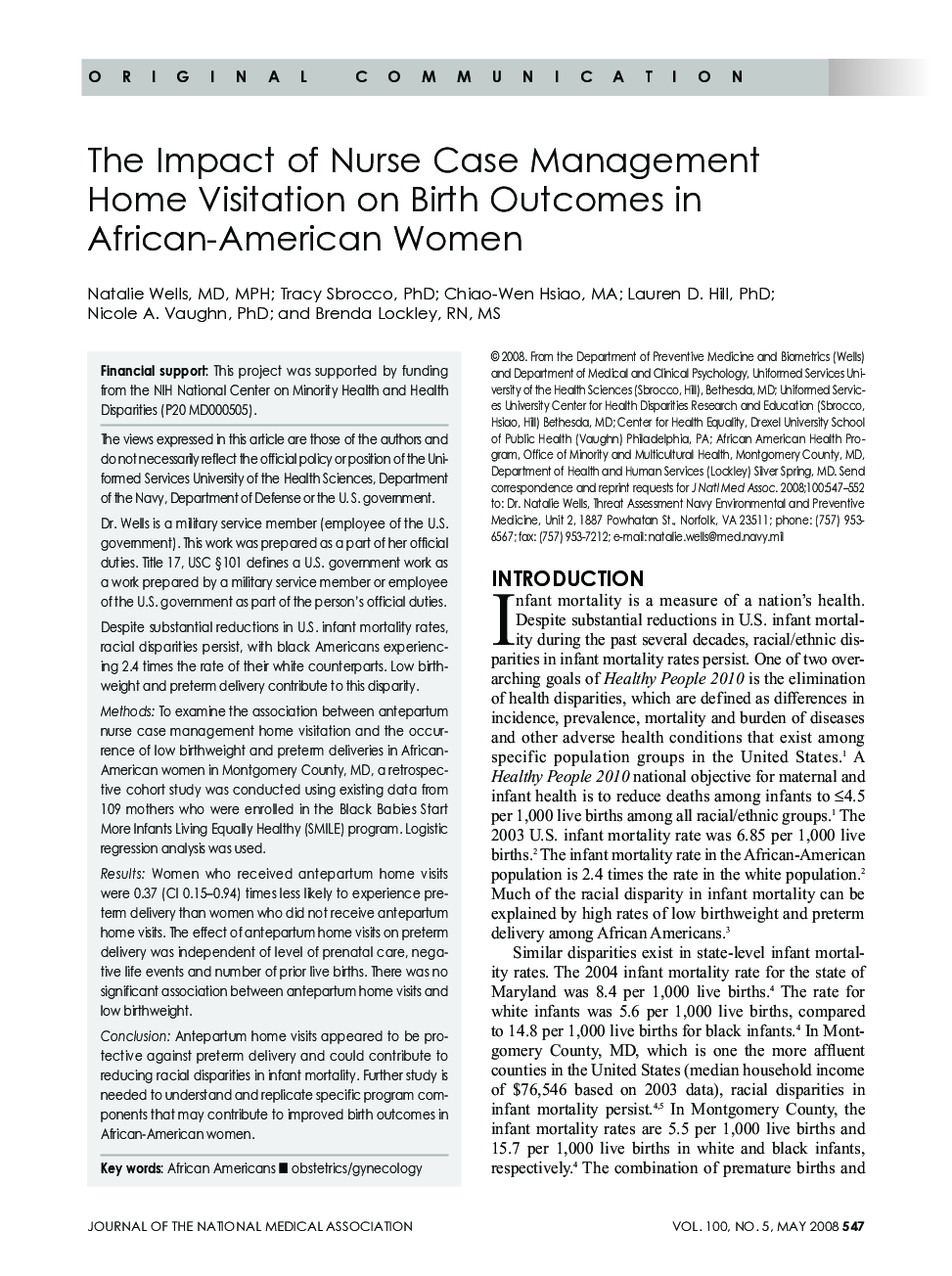 The Impact of Nurse Case Management Home Visitation on Birth Outcomes in African-American Women