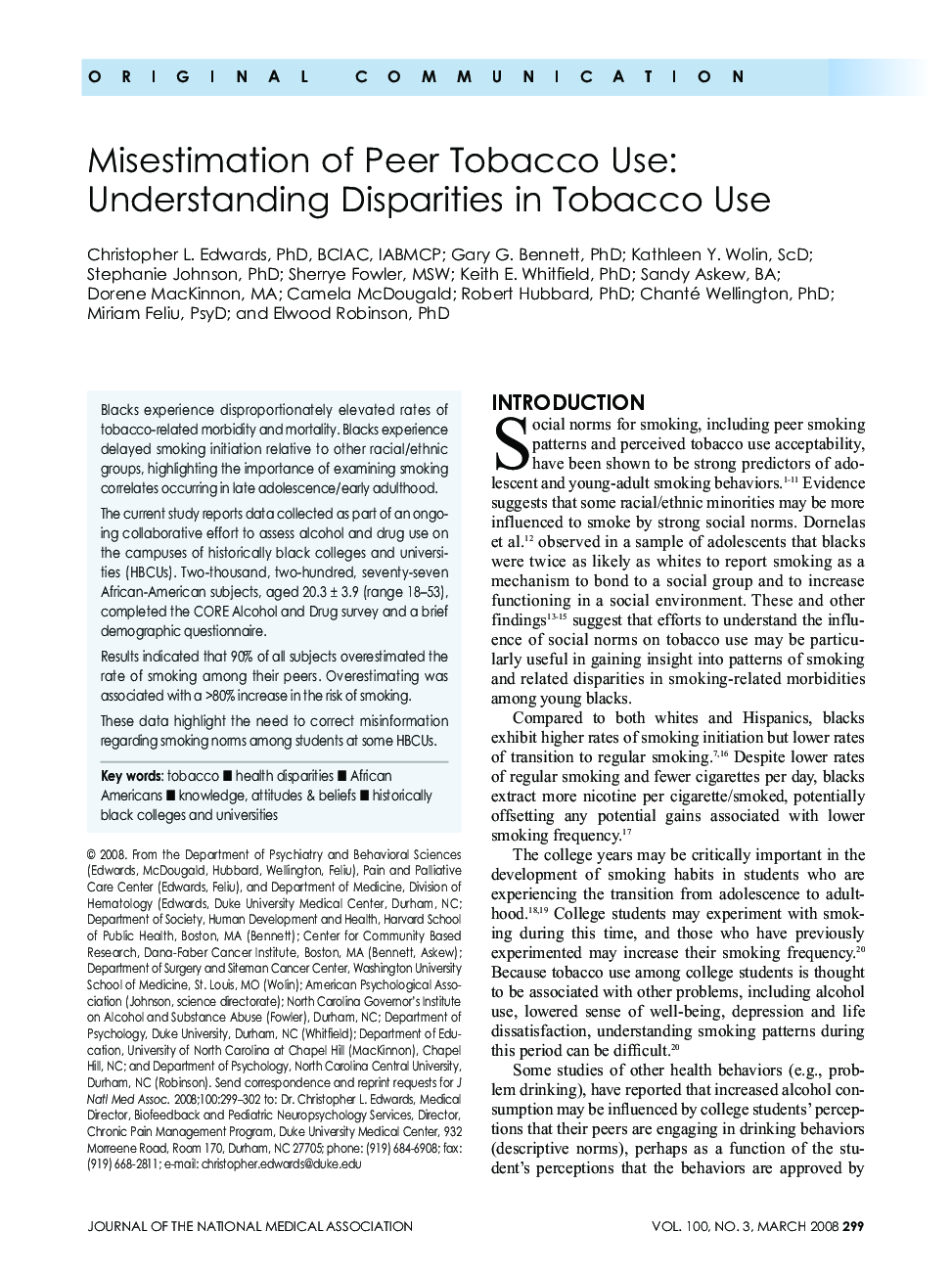 Misestimation of Peer Tobacco Use: Understanding Disparities in Tobacco Use