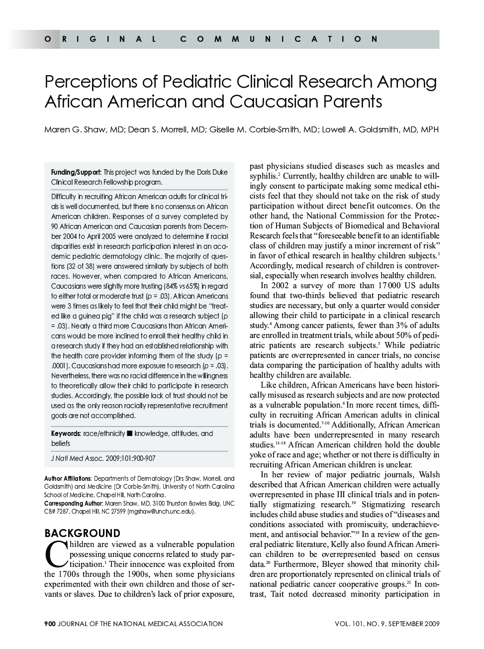 Perceptions of Pediatric Clinical Research Among African American and Caucasian Parents