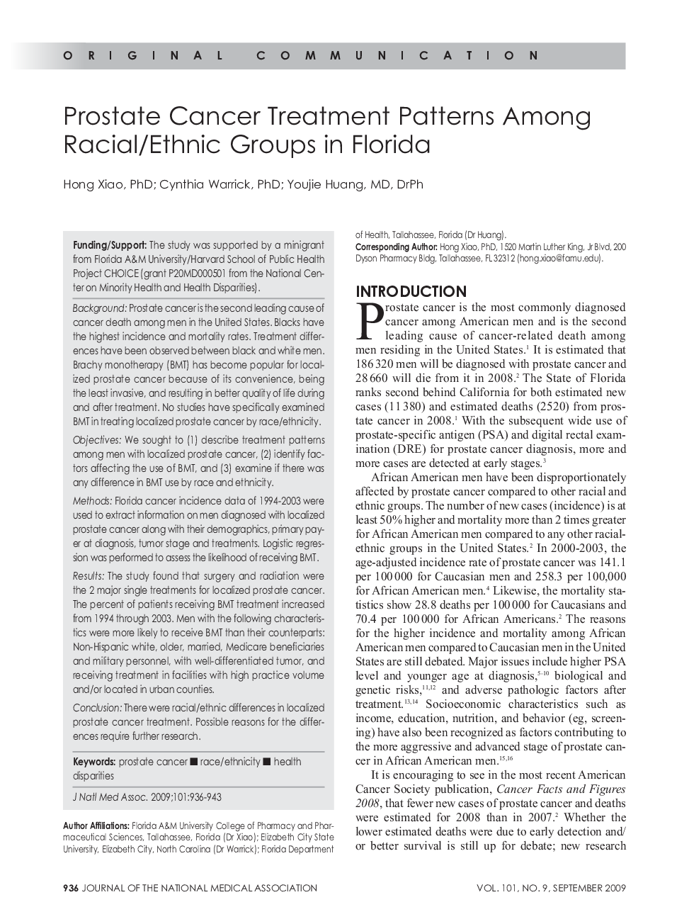 Prostate Cancer Treatment Patterns Among Racial/Ethnic Groups in Florida