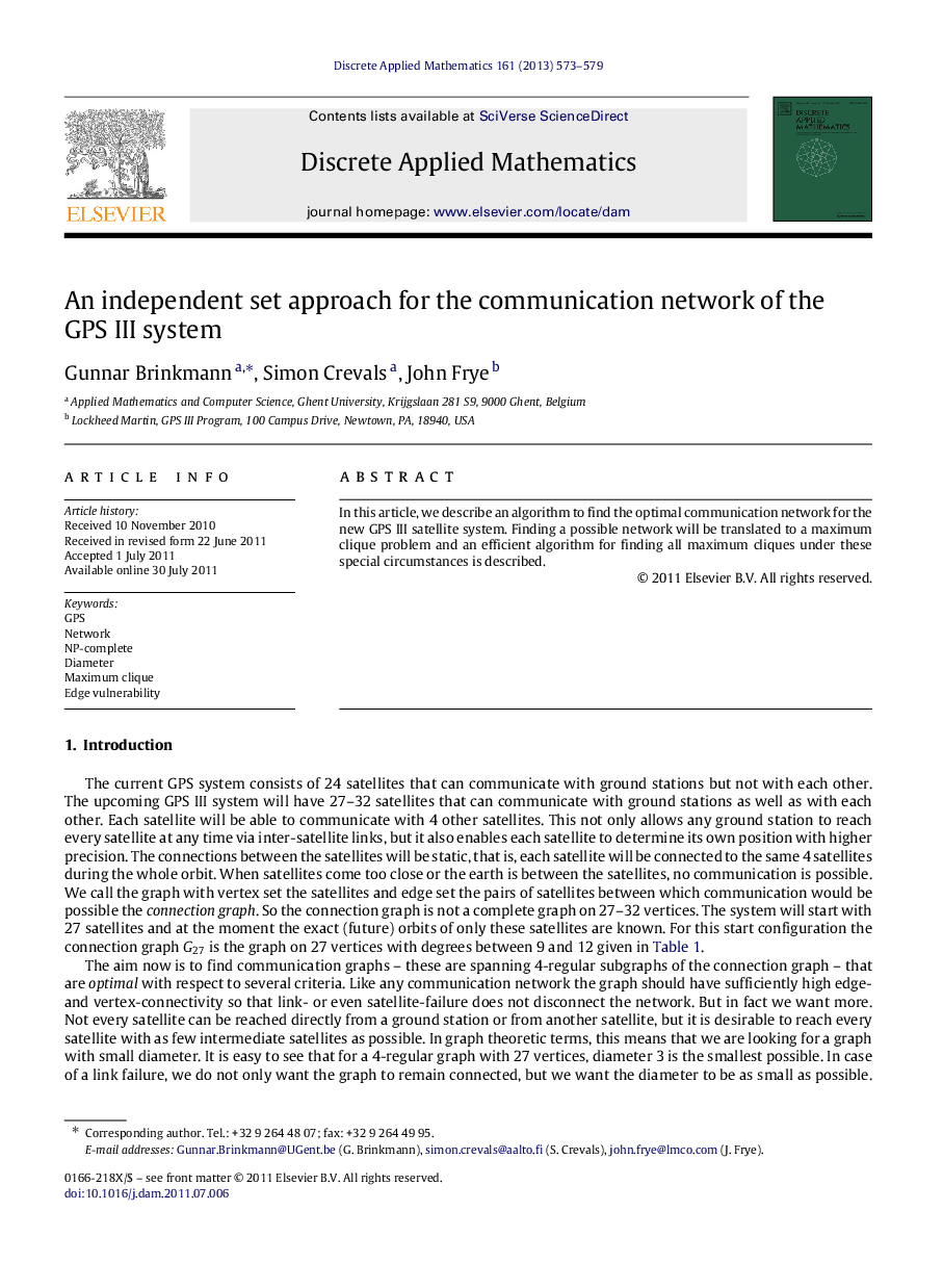 An independent set approach for the communication network of the GPS III system