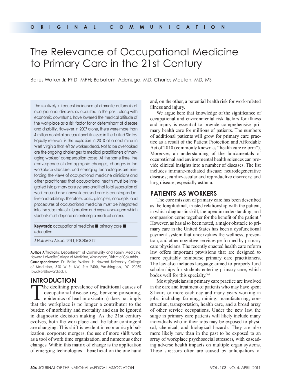 عکس صفحه اول مقاله: The Relevance of Occupational Medicine to Primary Care in the 21st Century The Relevance of Occupational Medicine to Primary Care in the 21st Century