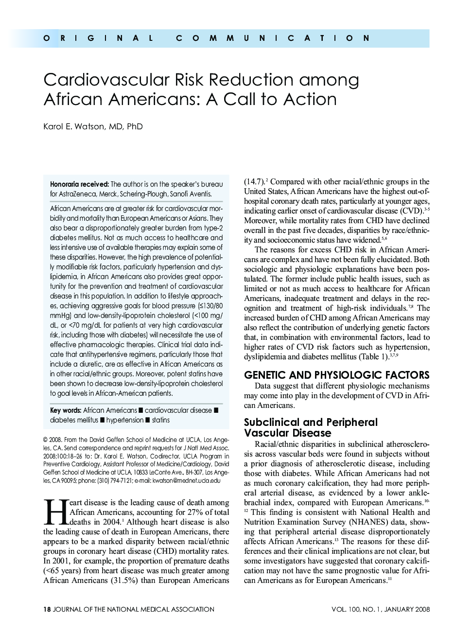 Cardiovascular Risk Reduction among African Americans: A Call to Action