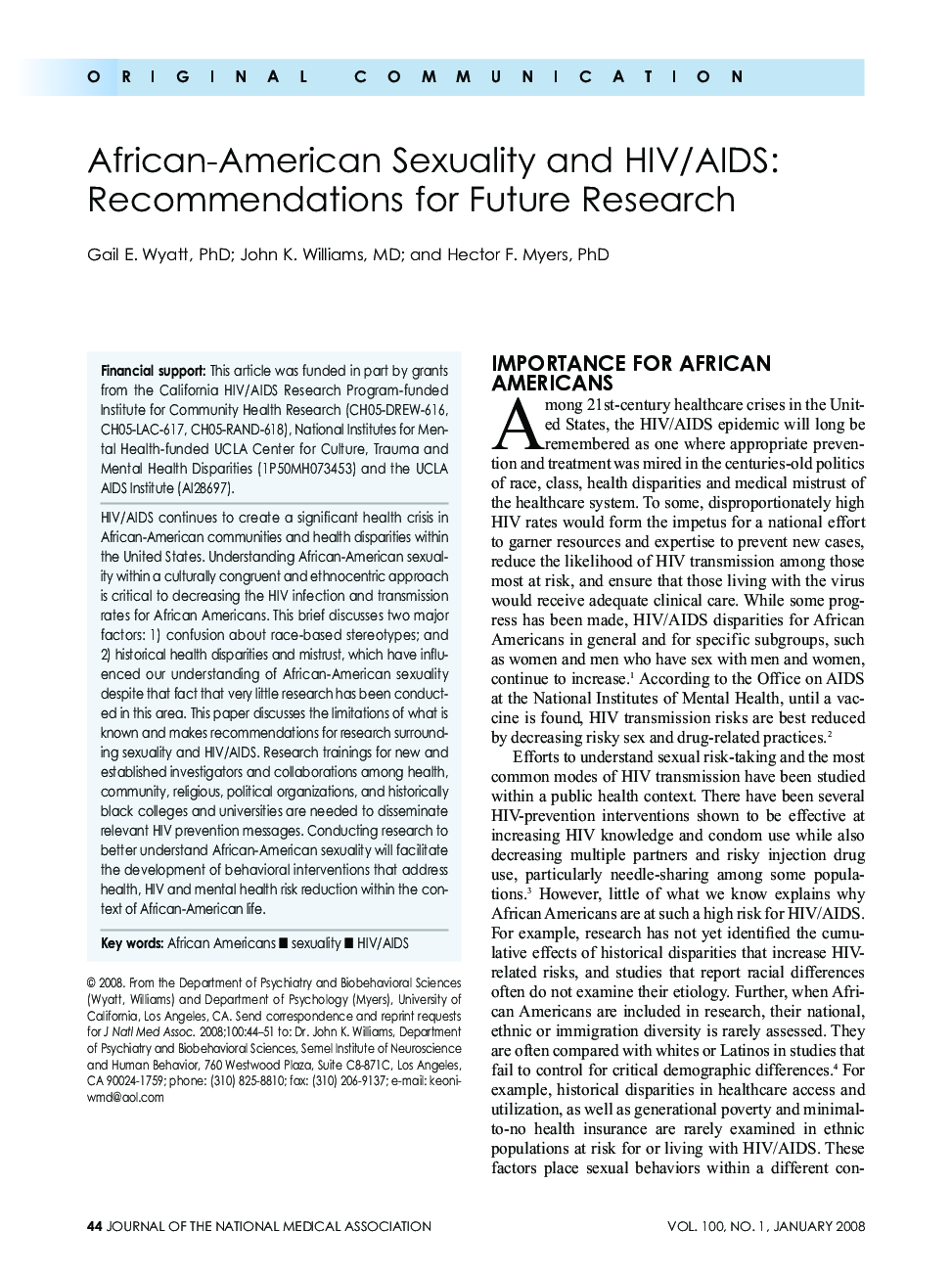 African-American Sexuality and HIV/AIDS: Recommendations for Future Research