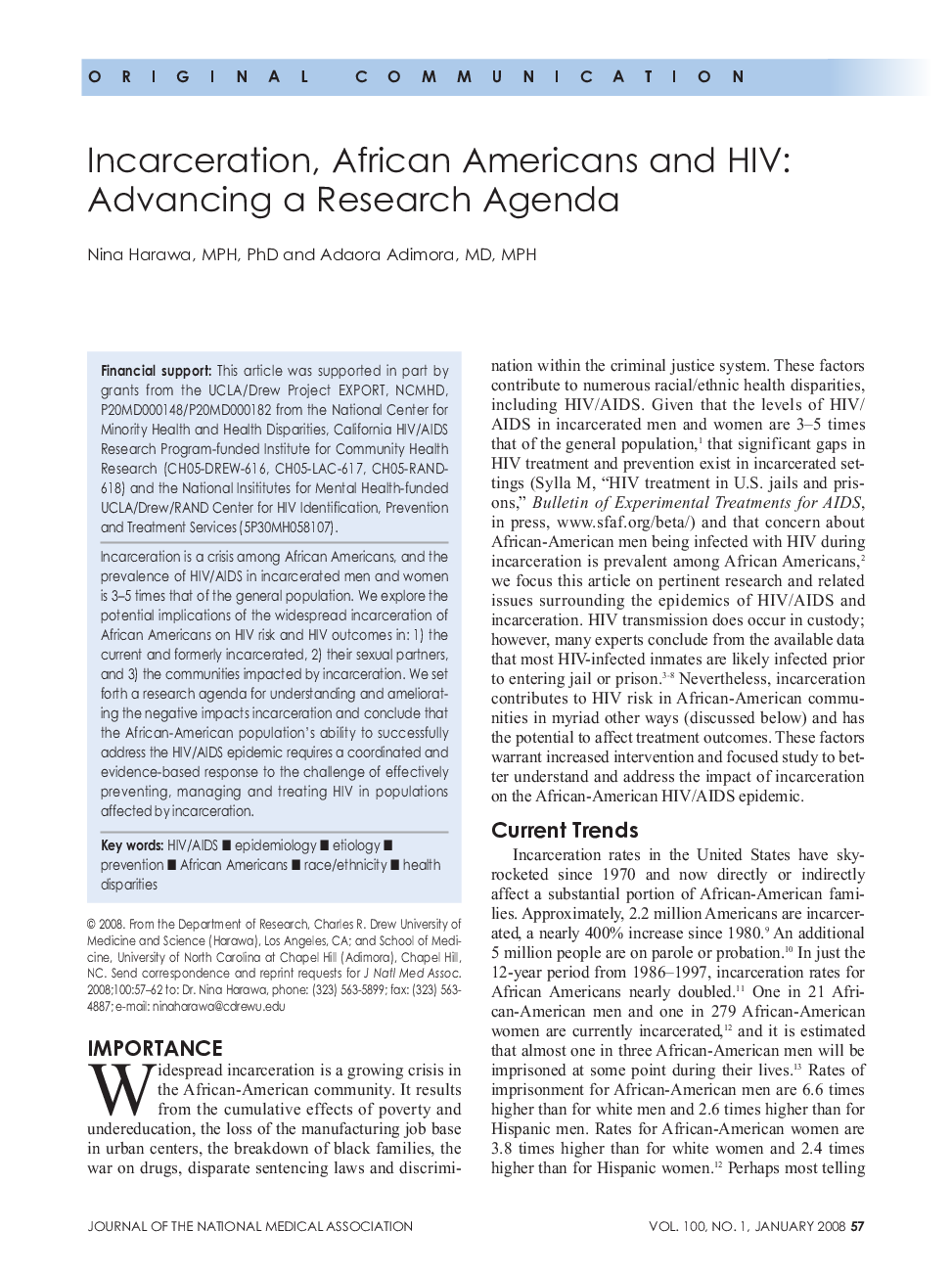 Incarceration African Americans and HIV: Advancing a Research Agenda