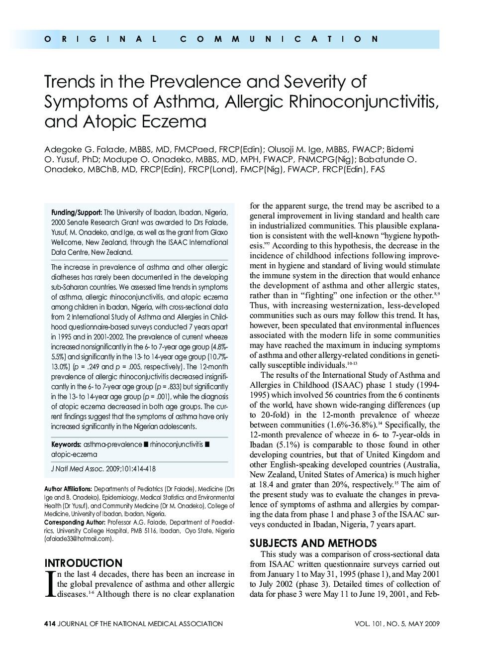 Trends in the Prevalence and Severity of Symptoms of Asthma, Allergic Rhinoconjunctivitis, and Atopic Eczema