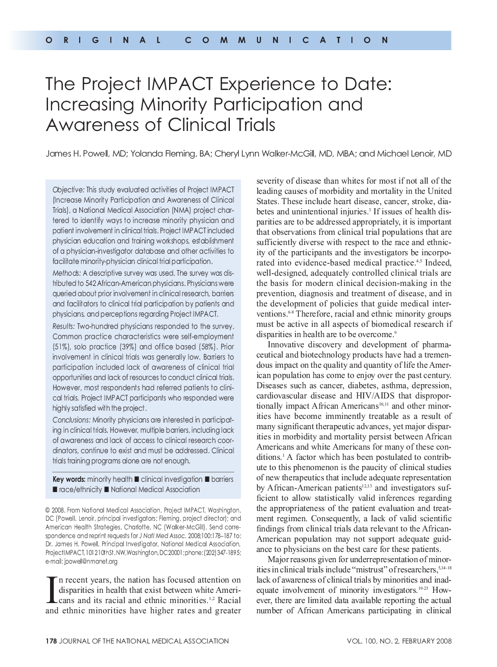 The Project IMPACT Experience to Date: Increasing Minority Participation and Awareness of Clinical Trials