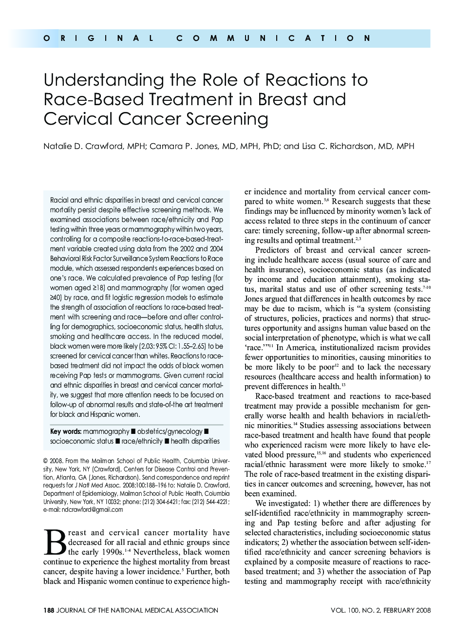 Understanding the Role of Reactions to Race-Based Treatment in Breast and Cervical Cancer Screening