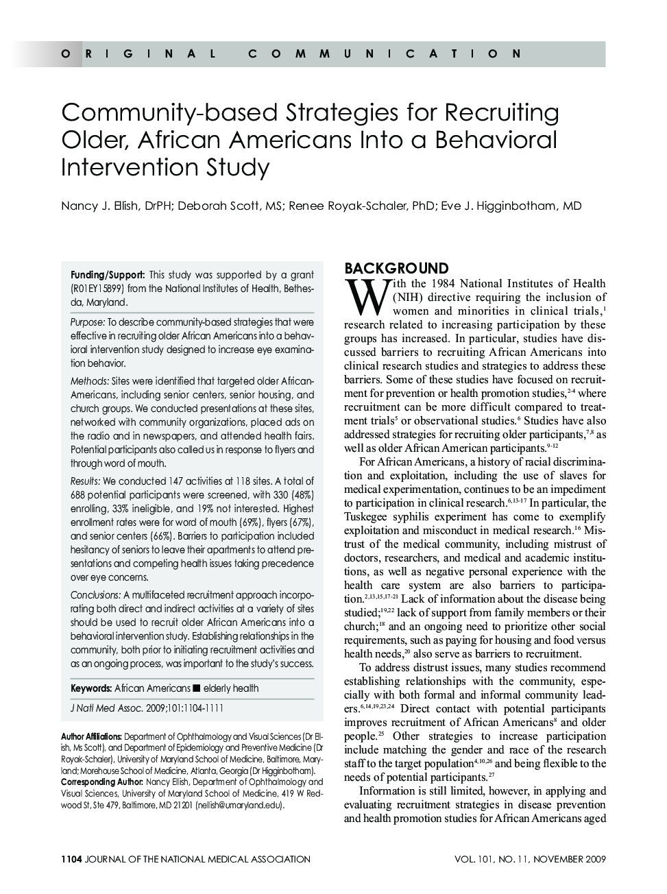Community-based Strategies for Recruiting Older, African Americans Into a Behavioral Intervention Study