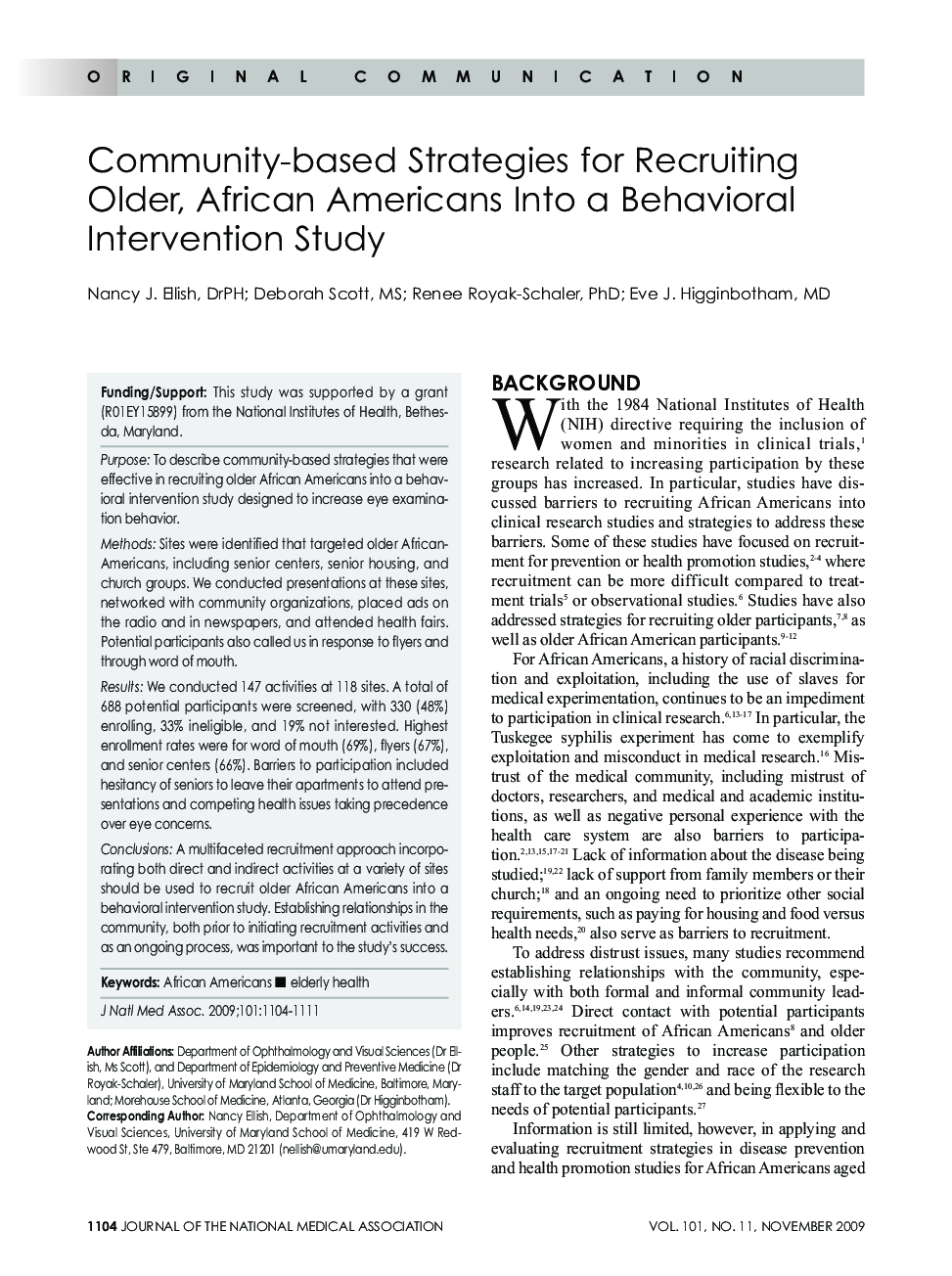 عکس صفحه اول مقاله: Community-based Strategies for Recruiting Older, African Americans Into a Behavioral Intervention Study Community-based Strategies for Recruiting Older, African Americans Into a Behavioral Intervention Study