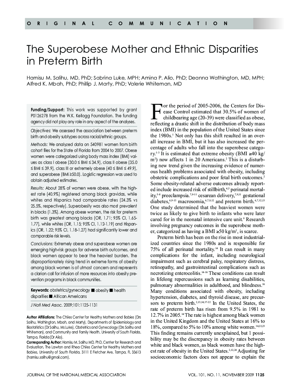 The Superobese Mother and Ethnic Disparities in Preterm Birth