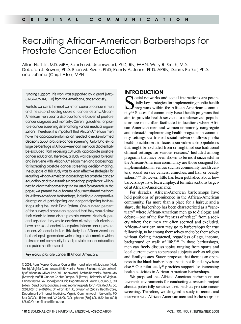 Recruiting African-American Barbershops for Prostate Cancer Education