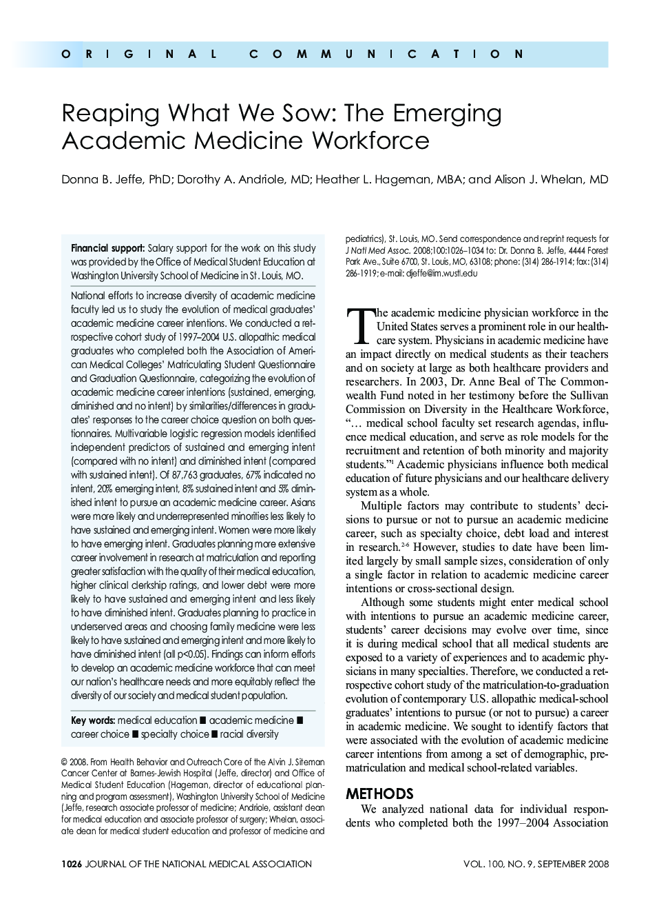 Reaping What We Sow: The Emerging Academic Medicine Workforce