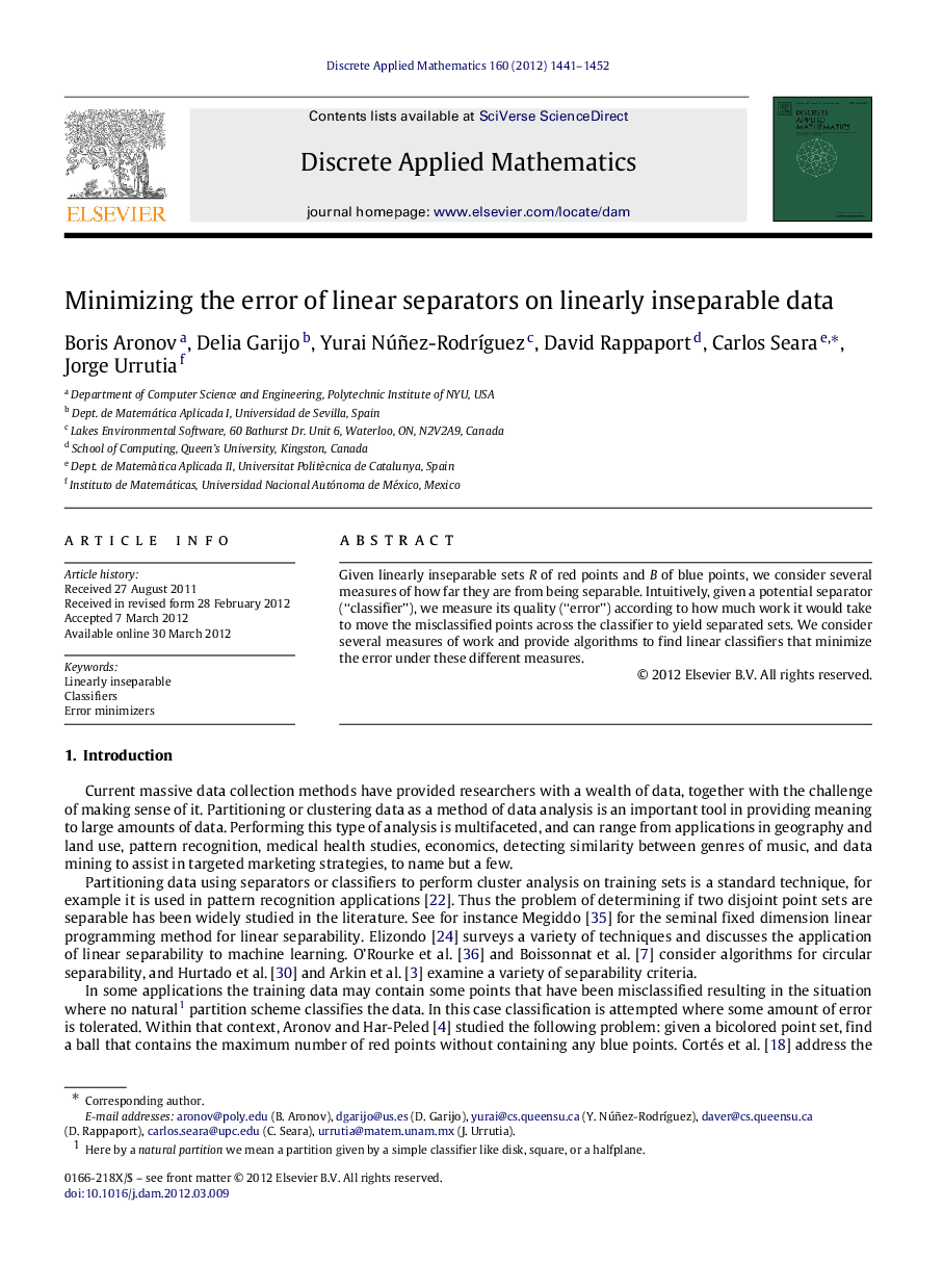 Minimizing the error of linear separators on linearly inseparable data