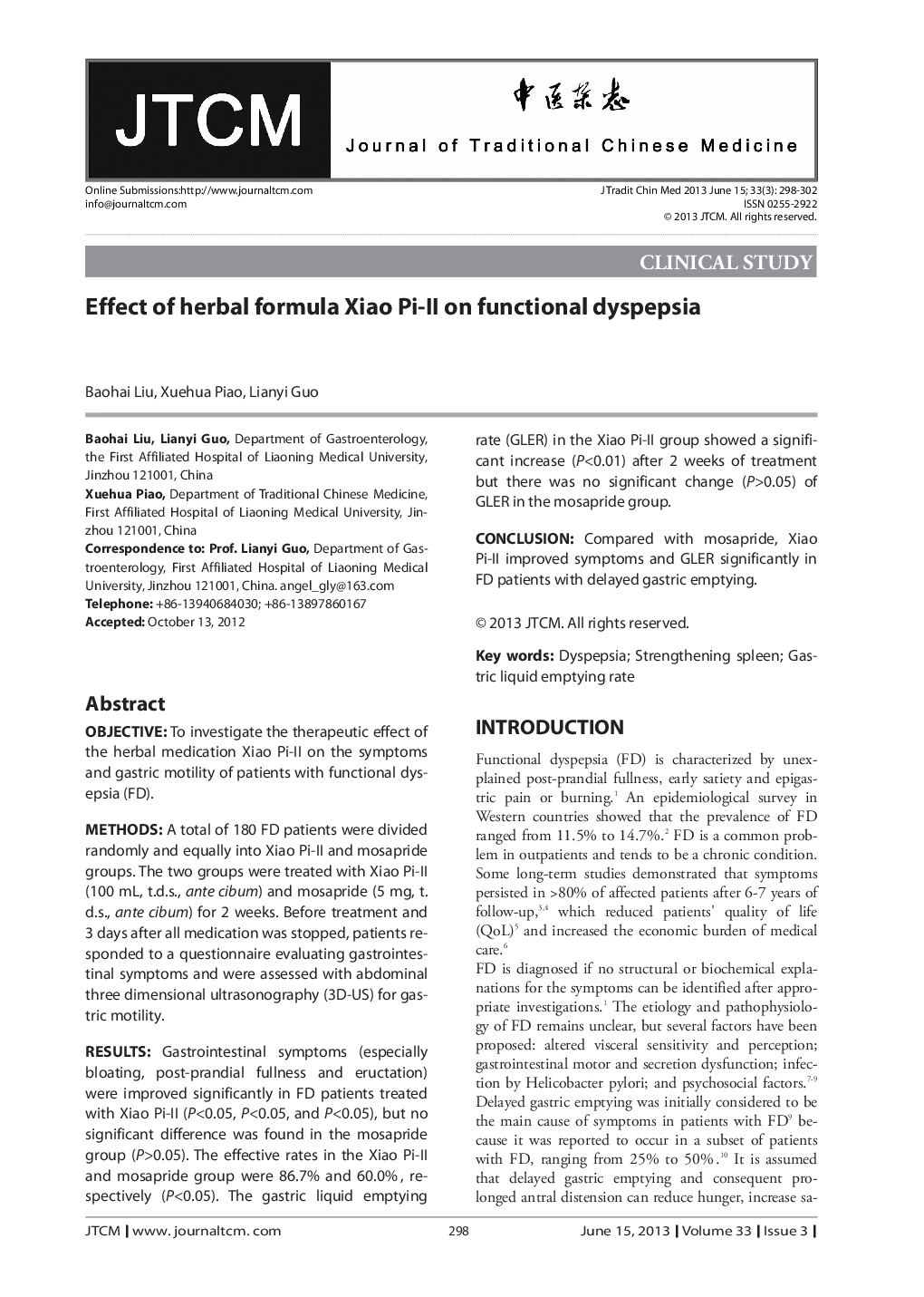 Effect of herbal formula Xiao Pi-II on functional dyspepsia