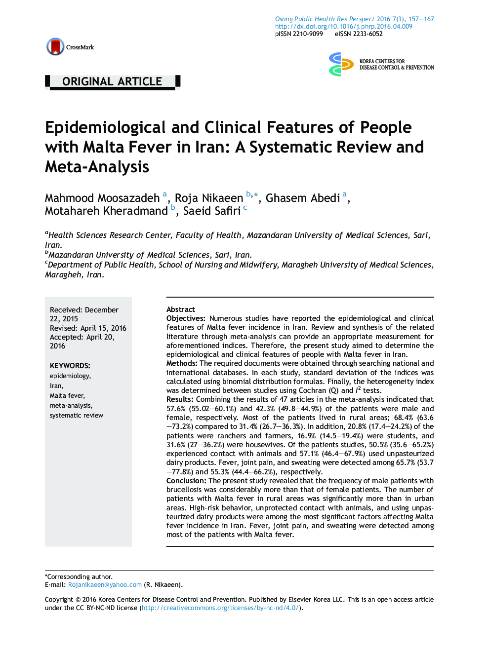 Epidemiological and Clinical Features of People with Malta Fever in Iran: A Systematic Review and Meta-Analysis