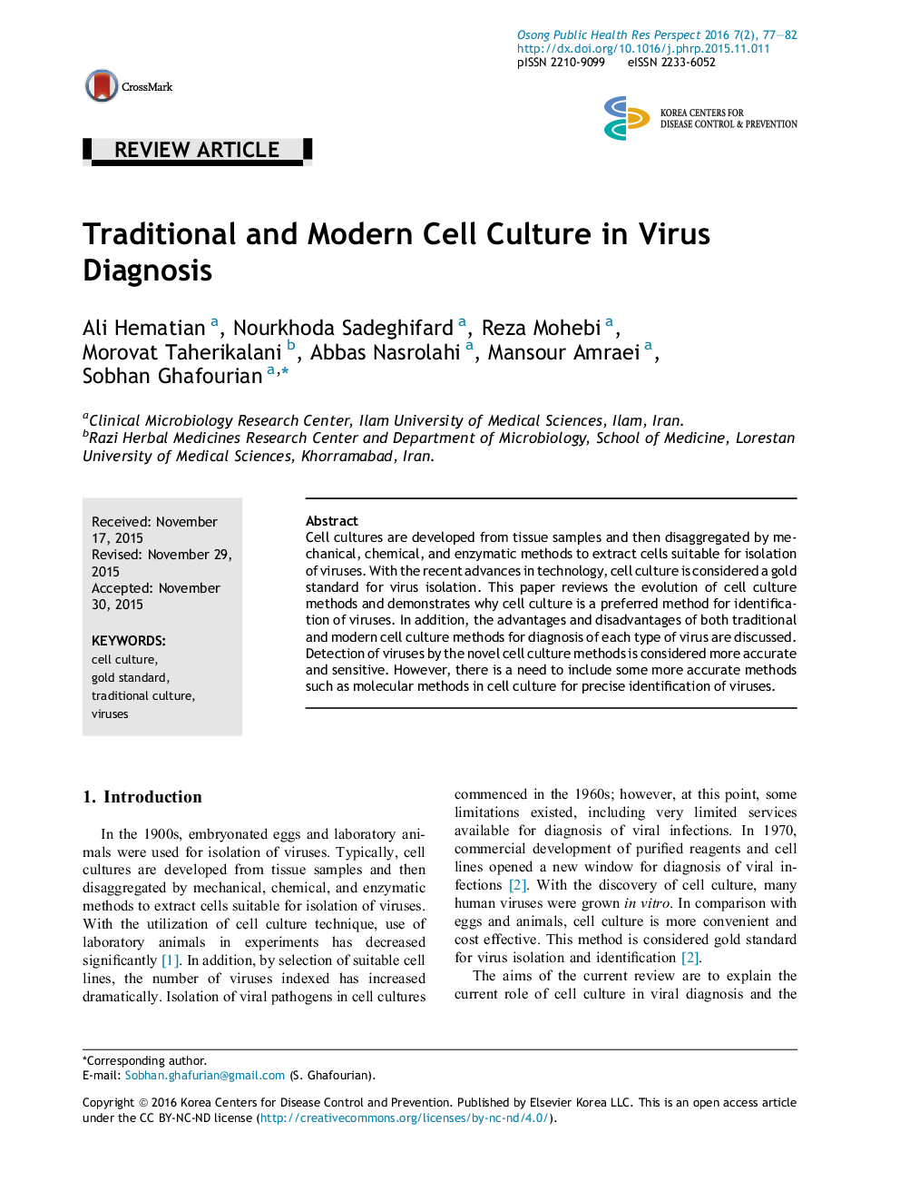 Traditional and Modern Cell Culture in Virus Diagnosis