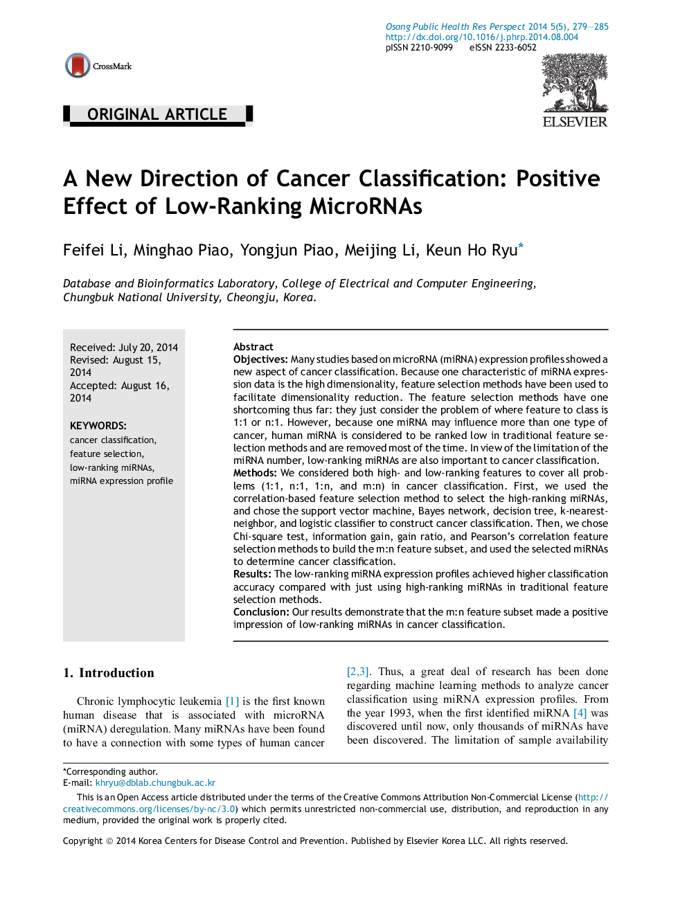 A New Direction of Cancer Classification: Positive Effect of Low-Ranking MicroRNAs 