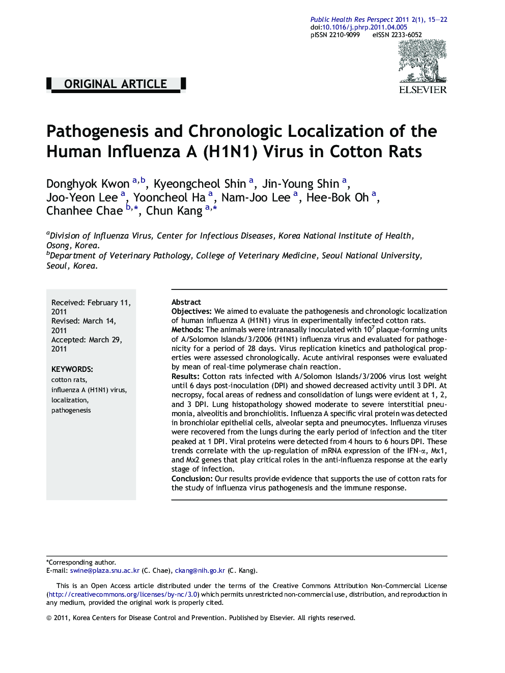 Pathogenesis and Chronologic Localization of the Human Influenza A (H1N1) Virus in Cotton Rats 