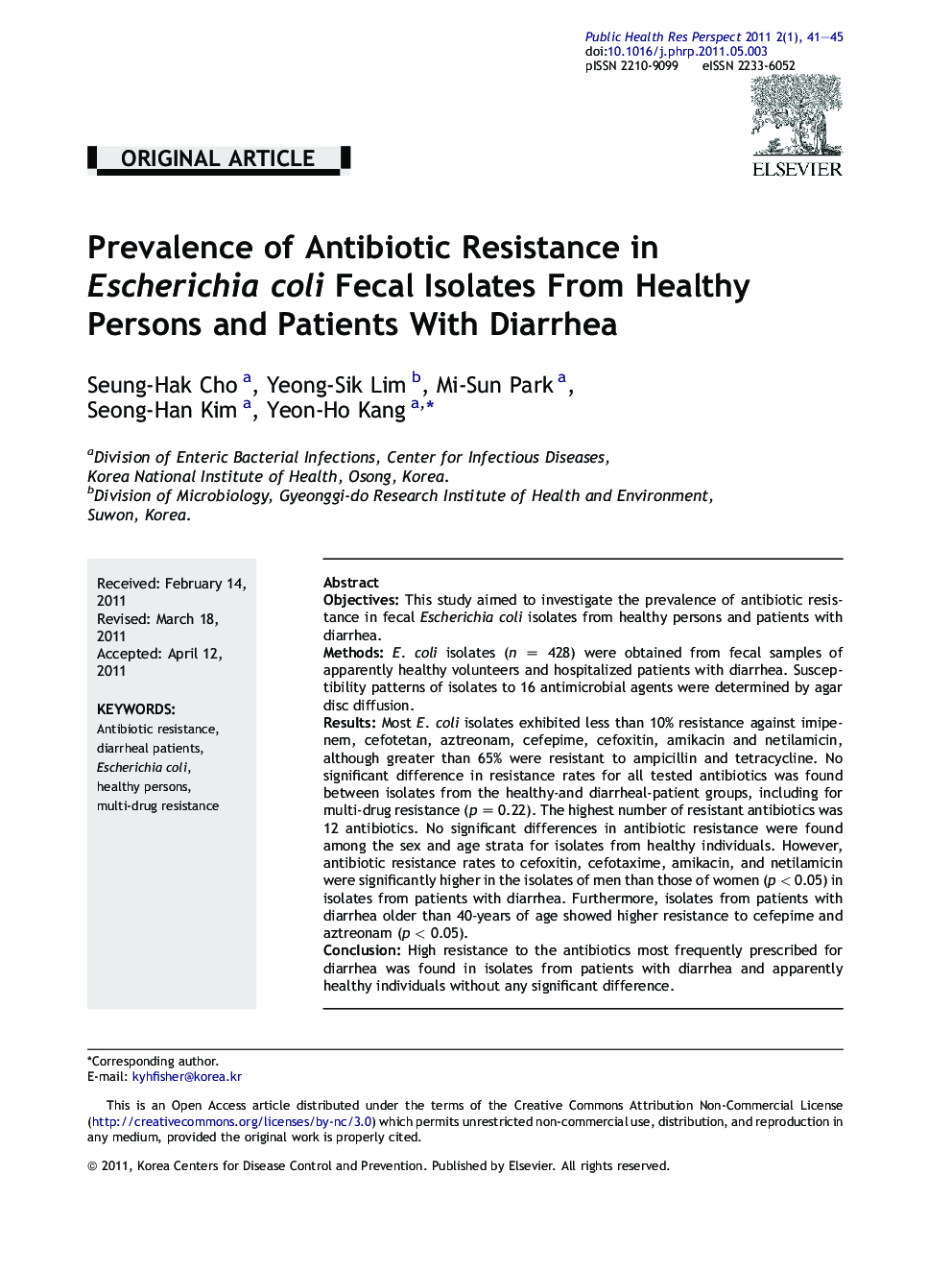 Prevalence of Antibiotic Resistance in Escherichia coli Fecal Isolates From Healthy Persons and Patients With Diarrhea 