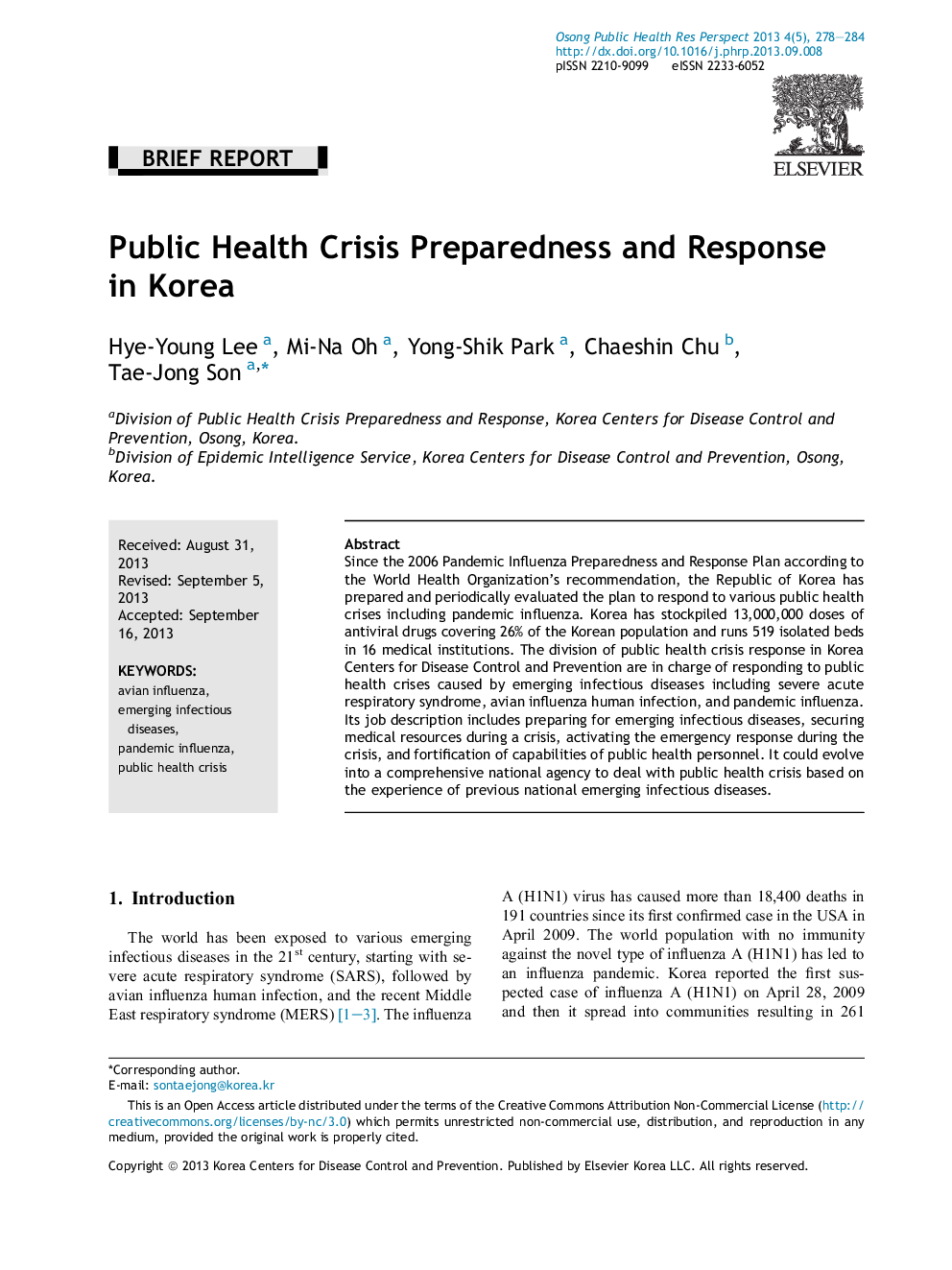 Public Health Crisis Preparedness and Response in Korea 