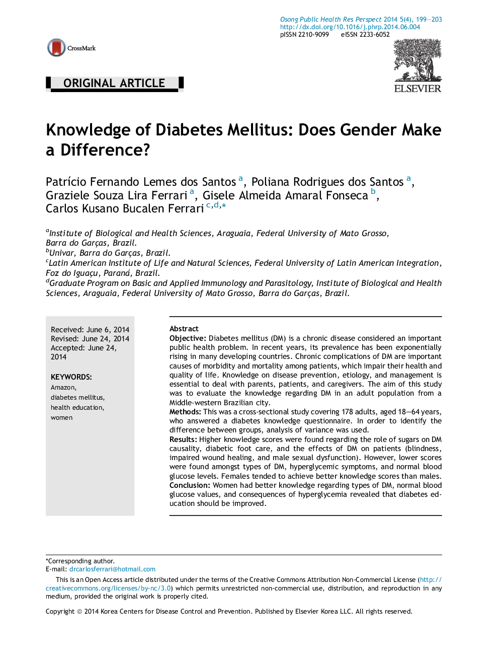 Knowledge of Diabetes Mellitus: Does Gender Make a Difference? 