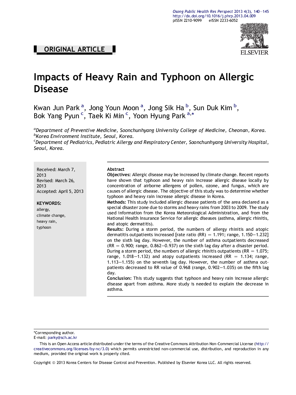 Impacts of Heavy Rain and Typhoon on Allergic Disease 