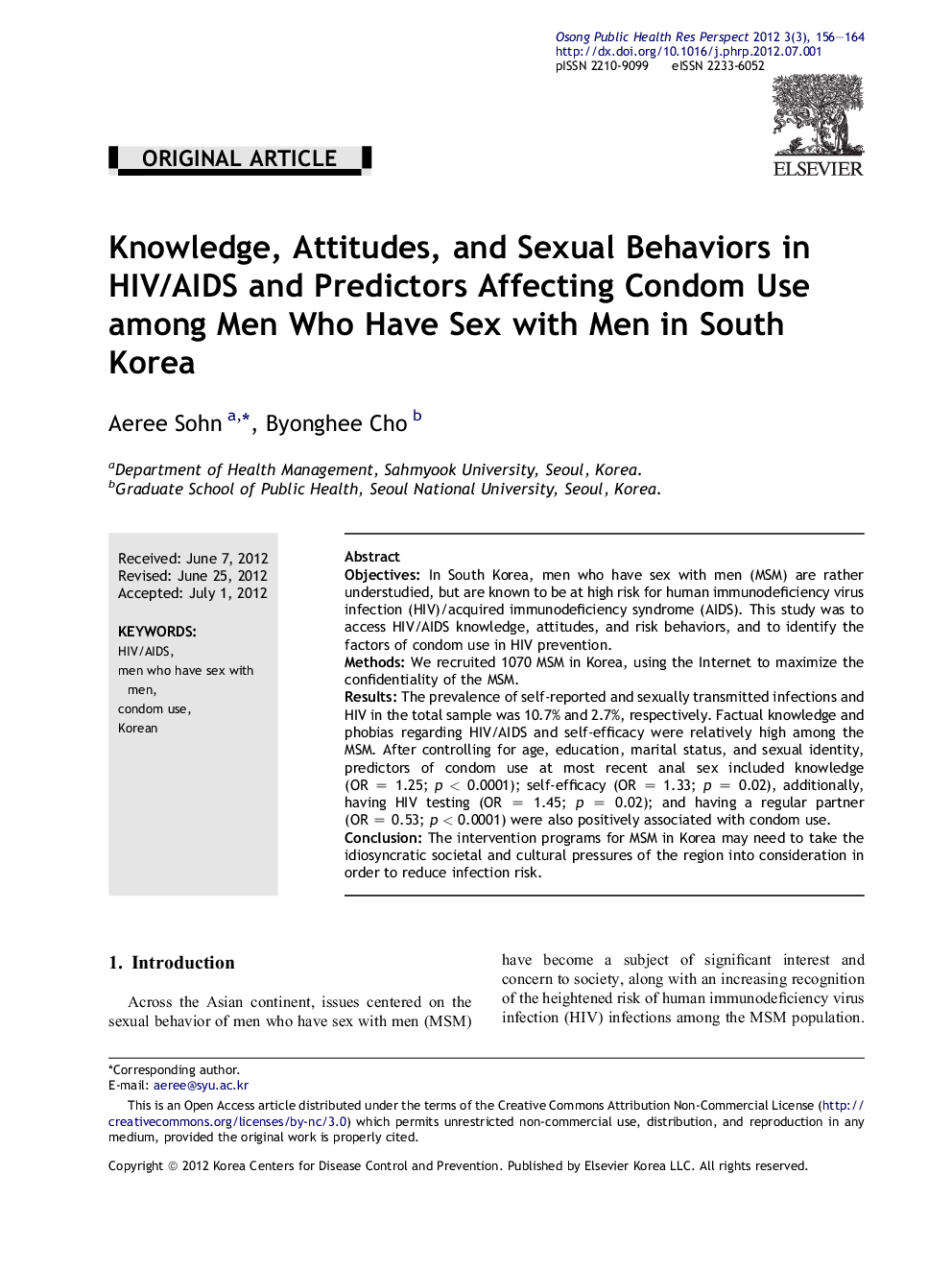 Knowledge, Attitudes, and Sexual Behaviors in HIV/AIDS and Predictors Affecting Condom Use among Men Who Have Sex with Men in South Korea 