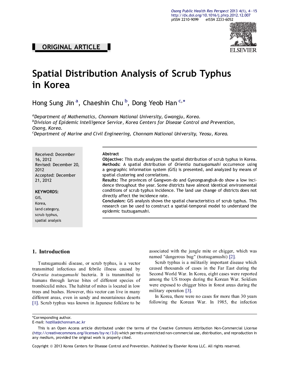 Spatial Distribution Analysis of Scrub Typhus in Korea 