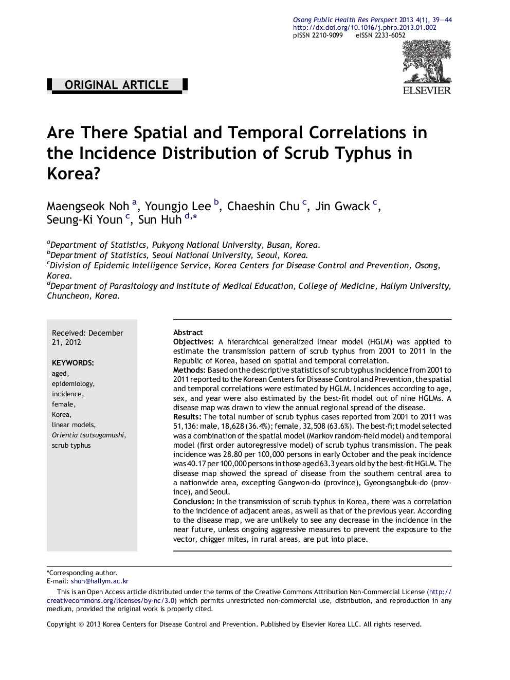 Are There Spatial and Temporal Correlations in the Incidence Distribution of Scrub Typhus in Korea? 