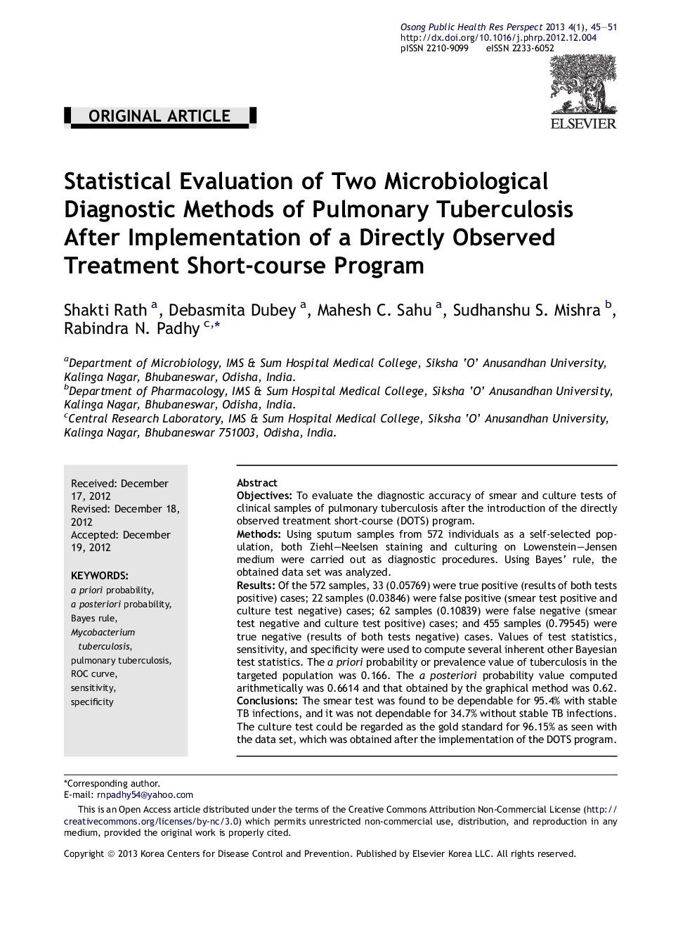 Statistical Evaluation of Two Microbiological Diagnostic Methods of Pulmonary Tuberculosis After Implementation of a Directly Observed Treatment Short-course Program 