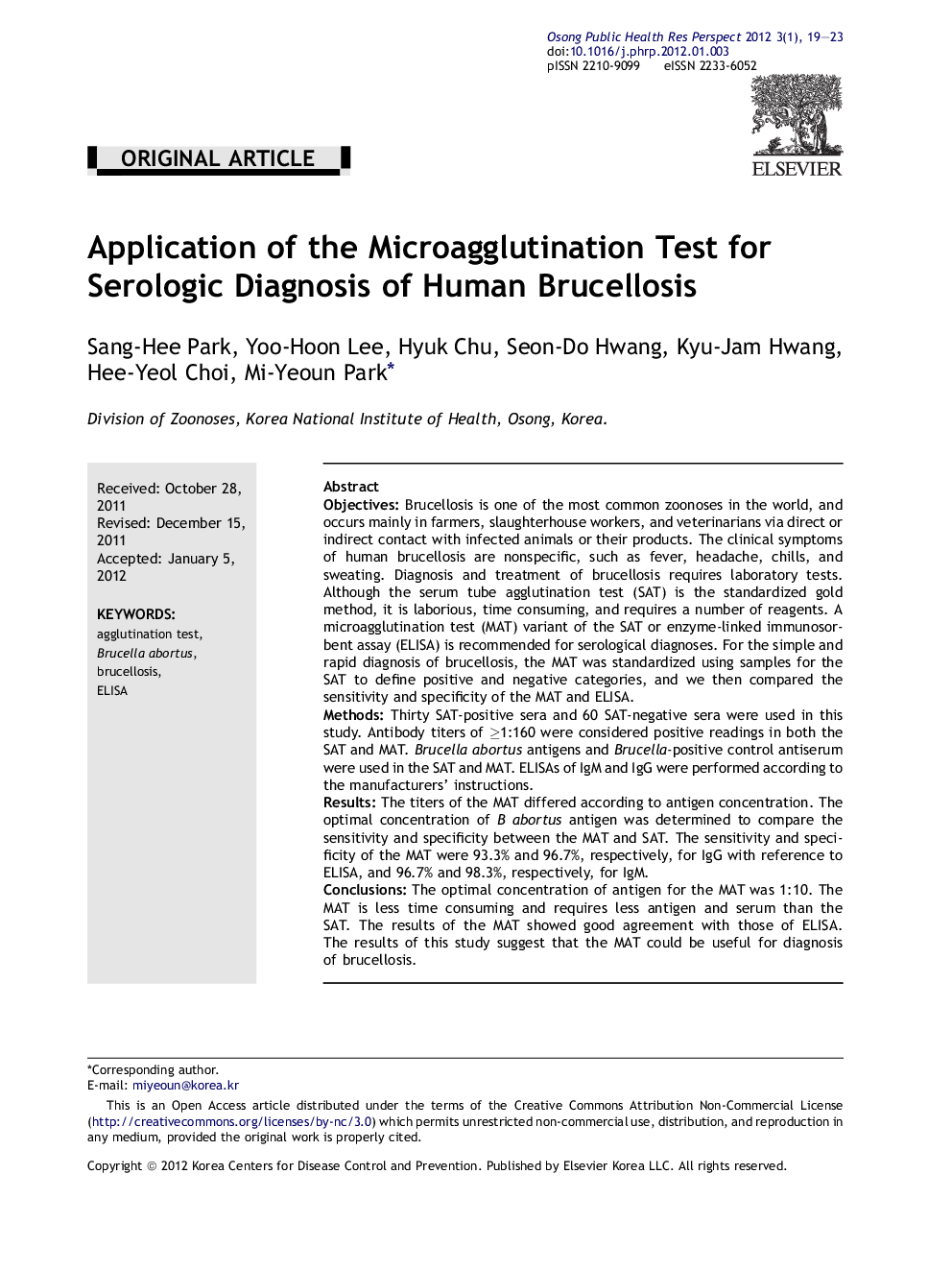 Application of the Microagglutination Test for Serologic Diagnosis of Human Brucellosis 