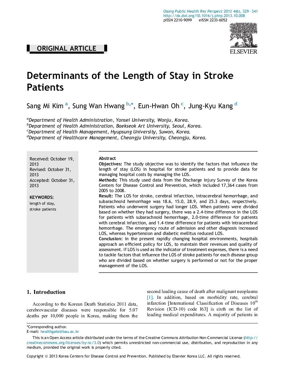 Determinants of the Length of Stay in Stroke Patients 