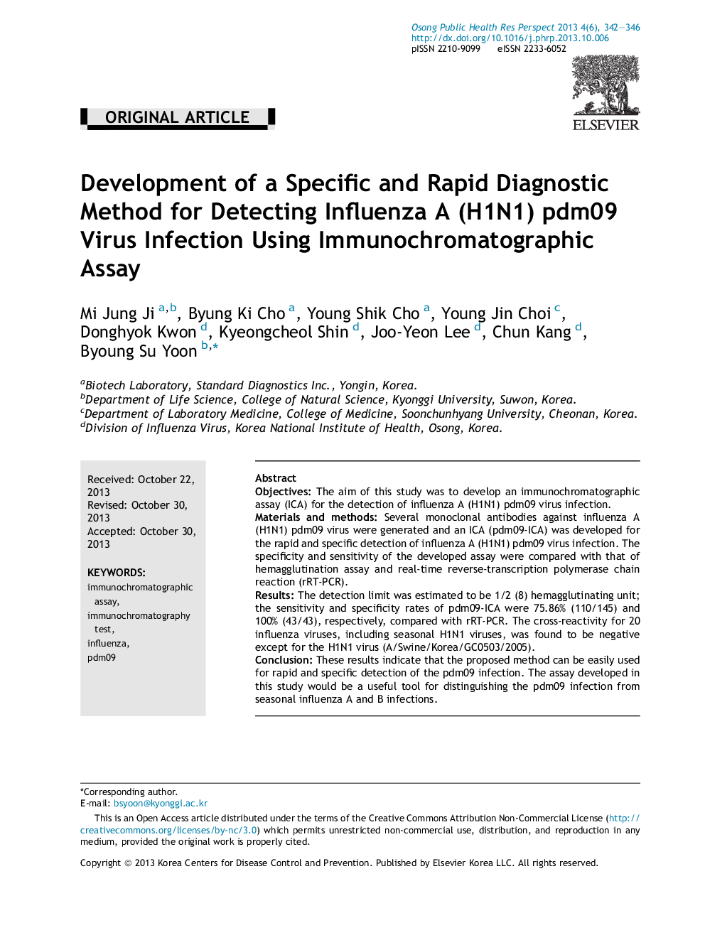 Development of a Specific and Rapid Diagnostic Method for Detecting Influenza A (H1N1) pdm09 Virus Infection Using Immunochromatographic Assay 