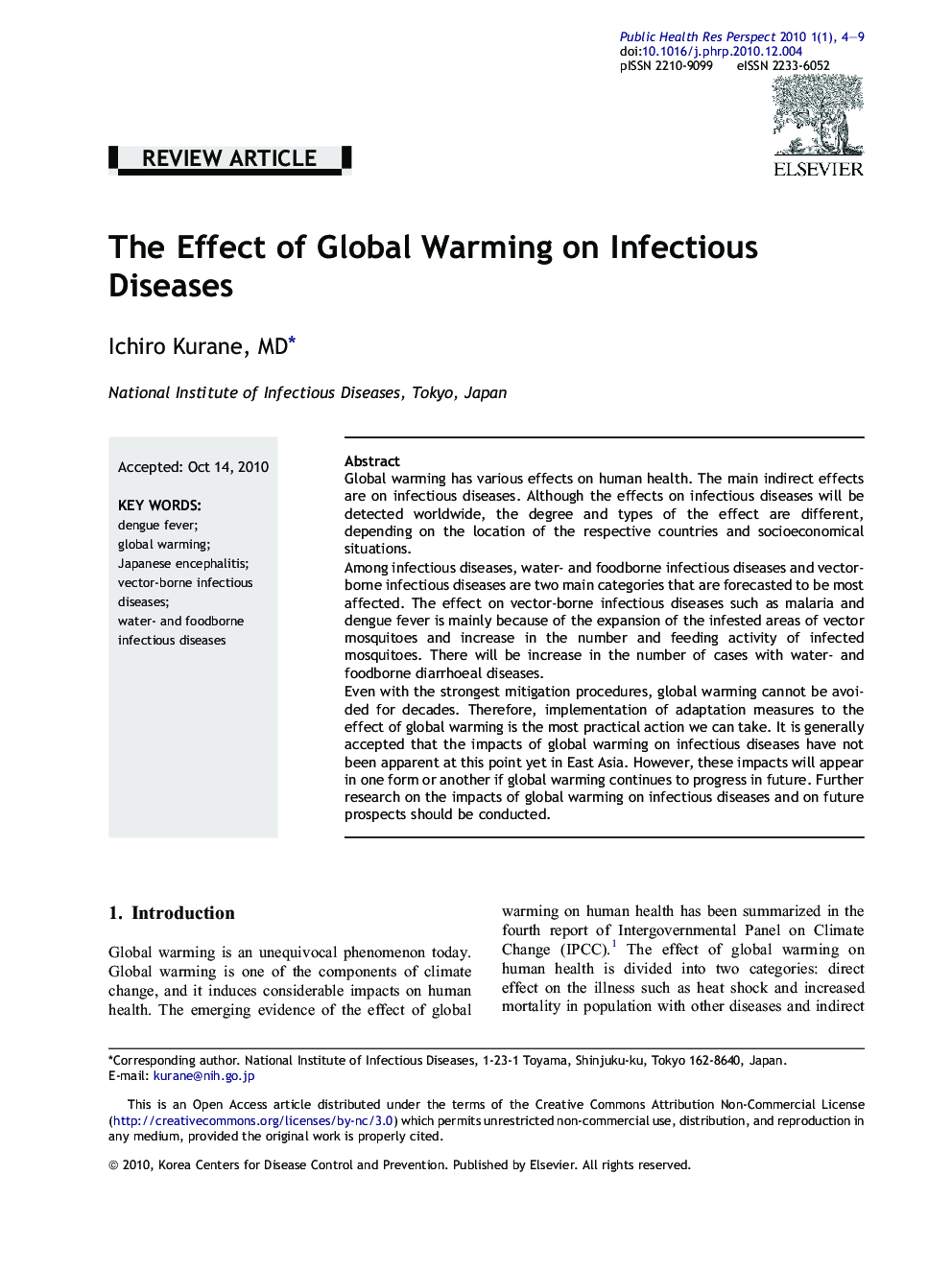 The Effect of Global Warming on Infectious Diseases 