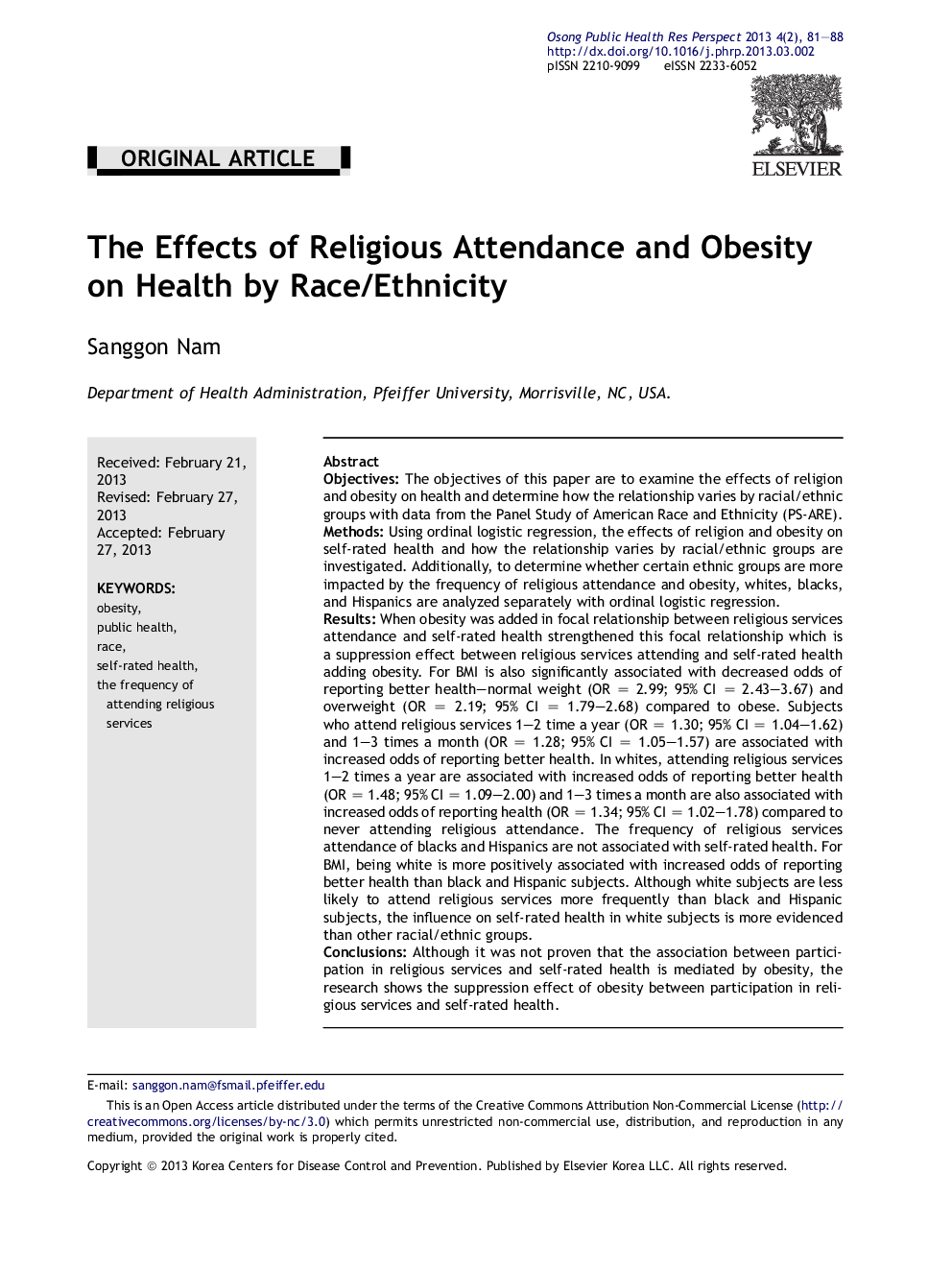 The Effects of Religious Attendance and Obesity on Health by Race/Ethnicity 