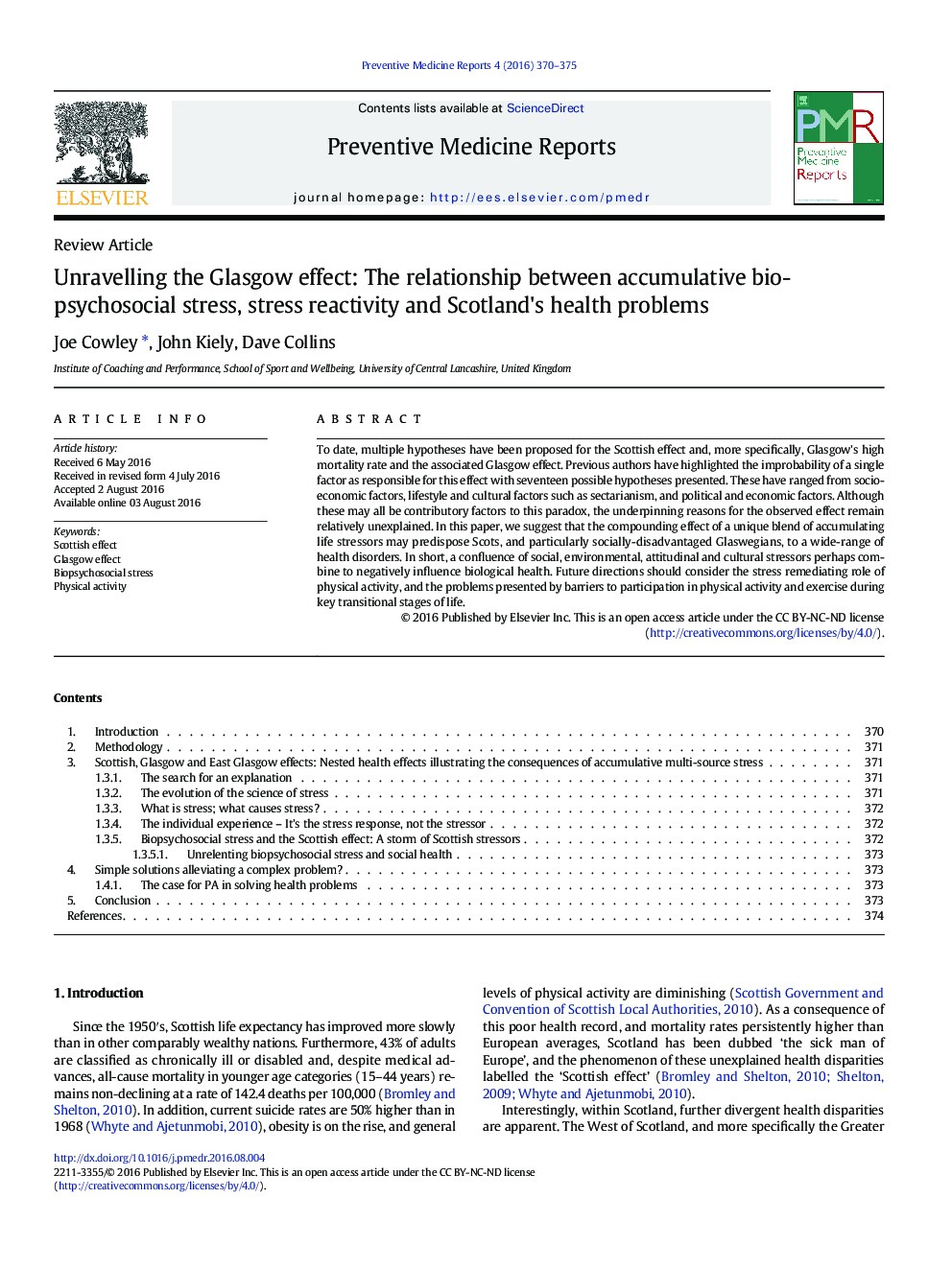 Unravelling the Glasgow effect: The relationship between accumulative bio- psychosocial stress, stress reactivity and Scotland's health problems