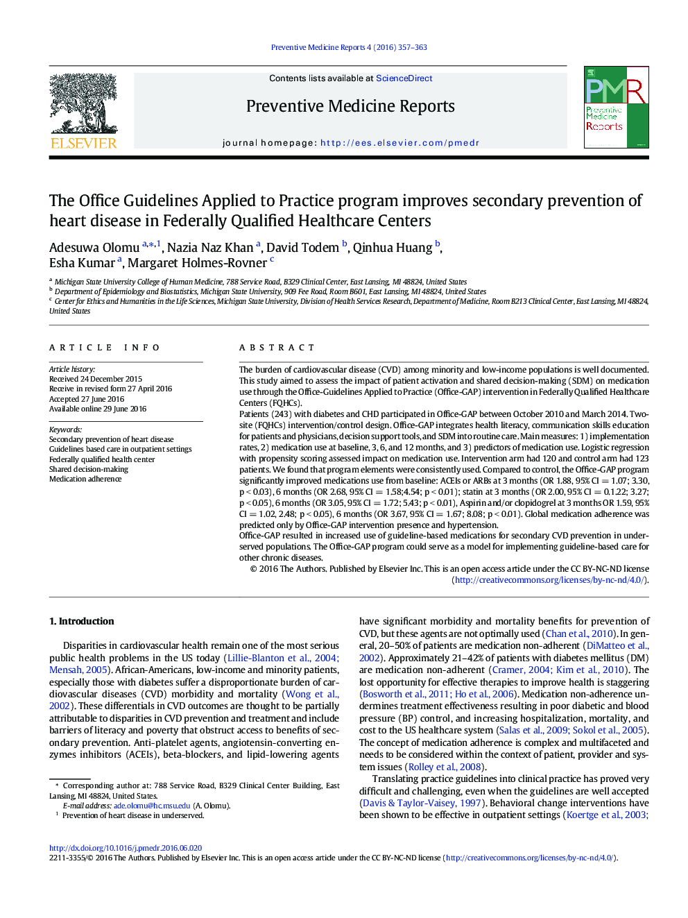 The Office Guidelines Applied to Practice program improves secondary prevention of heart disease in Federally Qualified Healthcare Centers