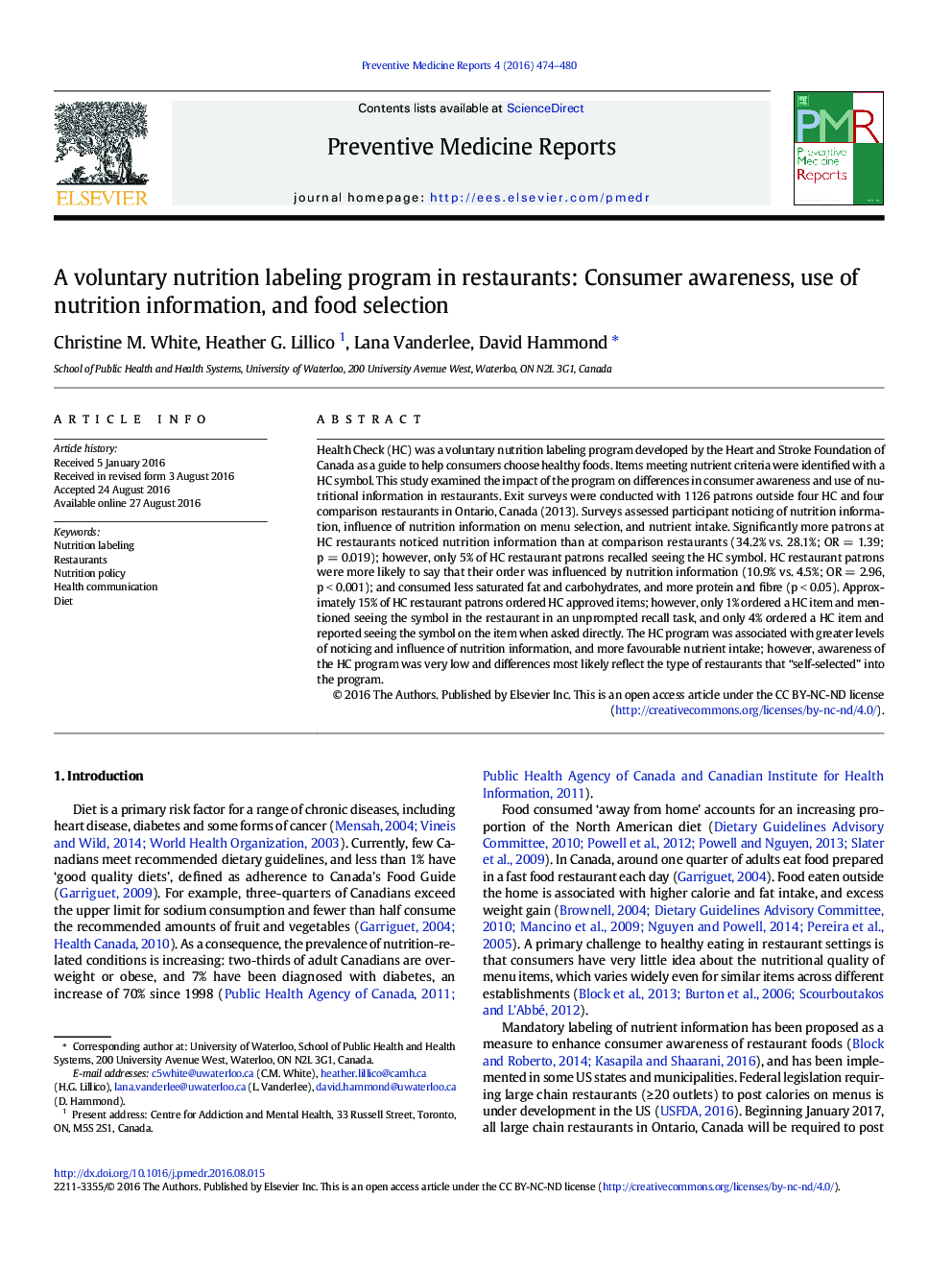 A voluntary nutrition labeling program in restaurants: Consumer awareness, use of nutrition information, and food selection