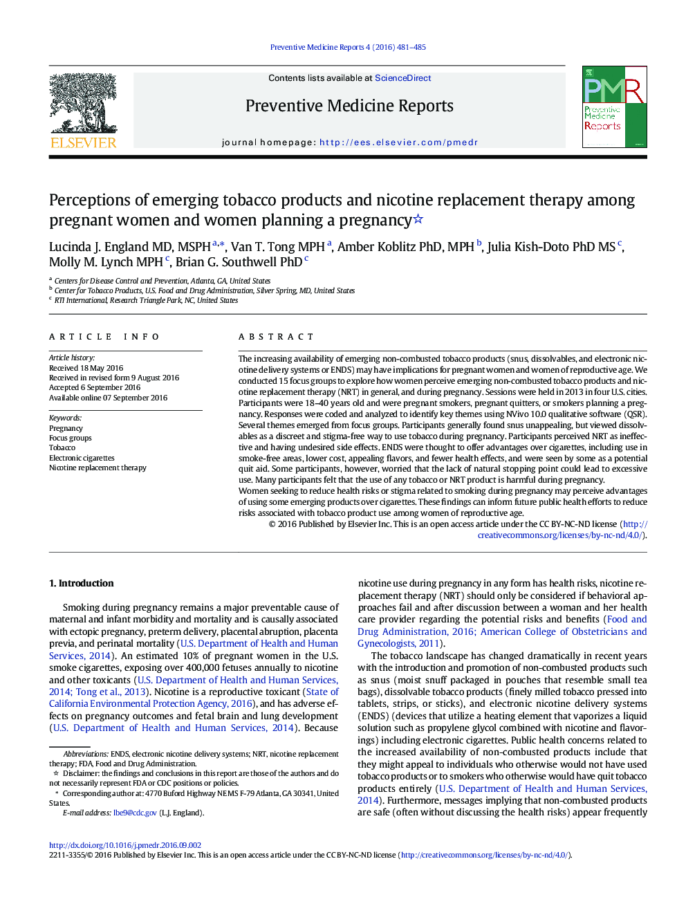 Perceptions of emerging tobacco products and nicotine replacement therapy among pregnant women and women planning a pregnancy 